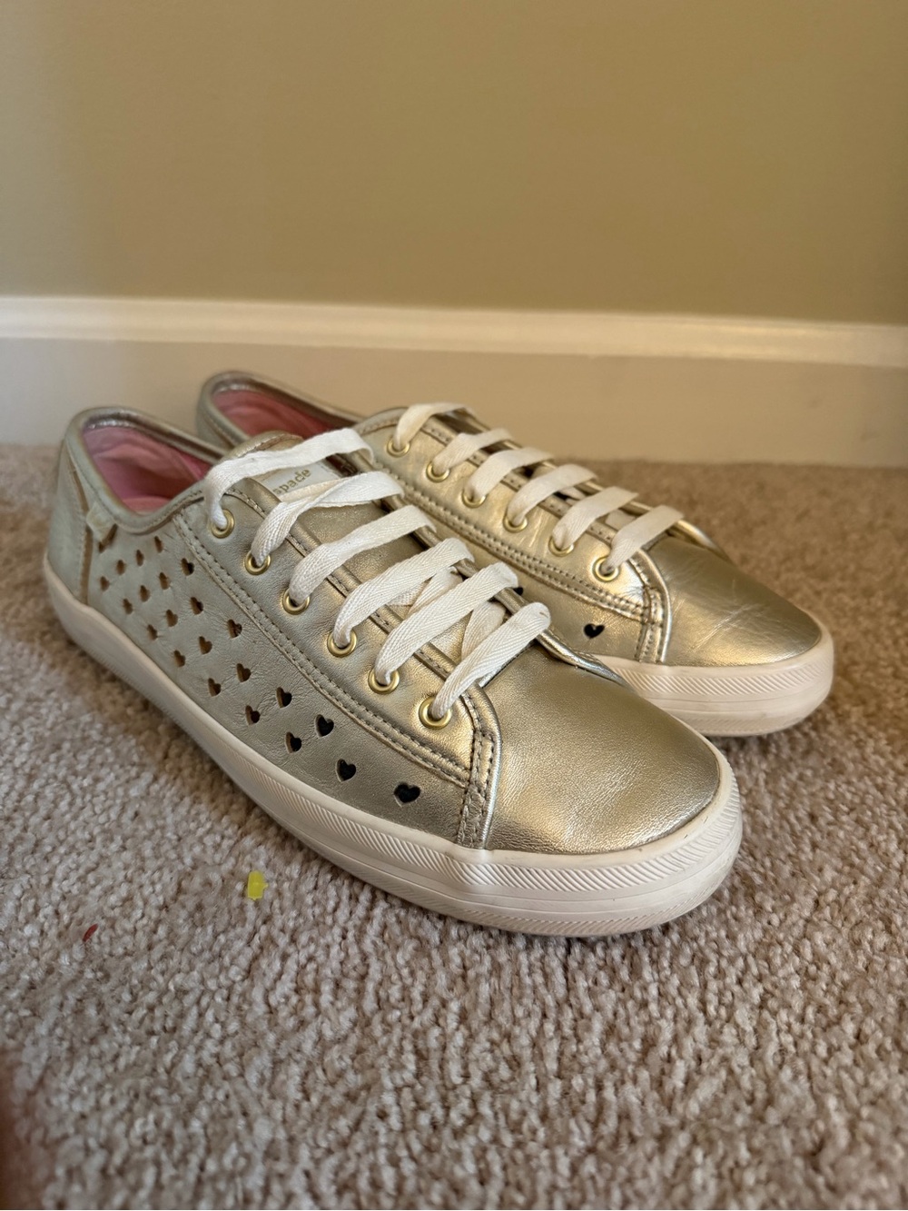 kate spade Metallic Gold Heart-Accent Low-Top Sneakers